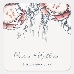 Adesivo Quadrado Casamento Náutico do Caranguejo Marinho Vermelho S