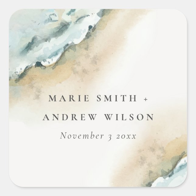 Adesivo Quadrado Casamento Náutico na Praia das Ondas Costeiras de  (Frente)