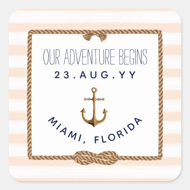 Adesivo Quadrado Casamento Náutico Nó-Coral-Branco-Strike (Frente)