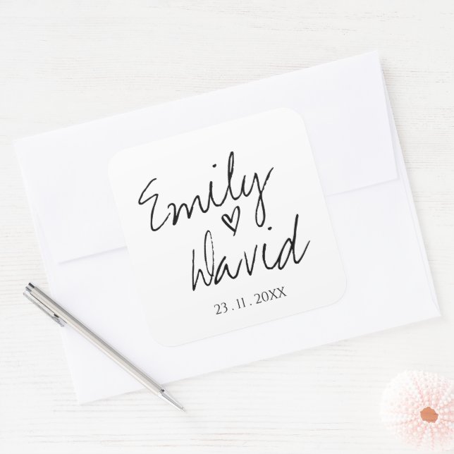 Adesivo Quadrado Casamento Negro e Branco Simples e Bonito (Envelope)