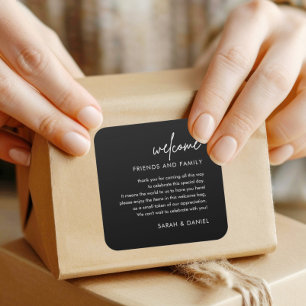 Adesivo Quadrado Casamento Negro Minimalista Bem-Vindo Bag Basket