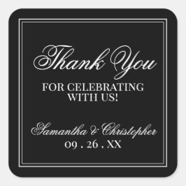 Adesivo Quadrado Casamento Negro Simples Elegância Obrigado