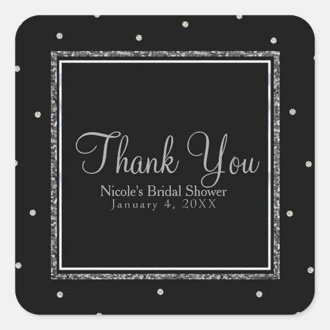 Adesivo Quadrado Casamento no inverno Glam Silver e White Dots Part (Frente)