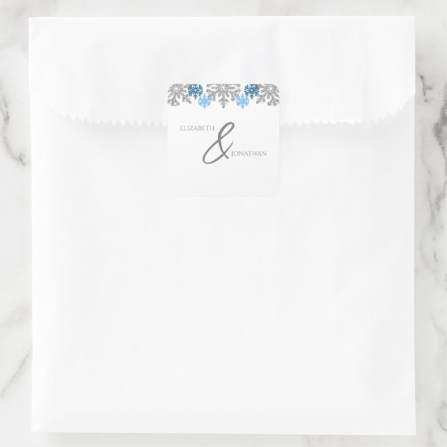 Adesivo Quadrado Casamento no inverno Silver Blue Snowflakes (Bolsa)