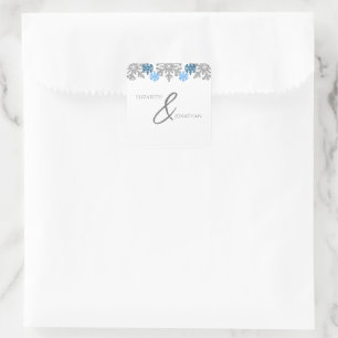 Adesivo Quadrado Casamento no inverno Silver Blue Snowflakes
