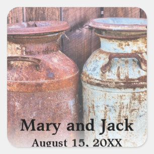 Adesivo Quadrado Casamento no País das Latas de Leite Rústico Orçam