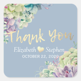 Adesivo Quadrado Casamento Obrigado Chic Watercolor Plantas Suculen