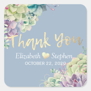 Adesivo Quadrado Casamento Obrigado Chic Watercolor Plantas Suculen