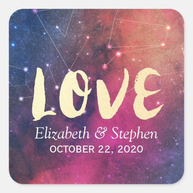 Adesivo Quadrado Casamento Obrigado Constelação Galaxy Star Nebula (Frente)