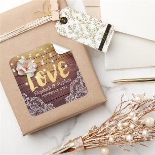 Adesivo Quadrado Casamento Obrigado Lança Lâmpadas Florais De Corda