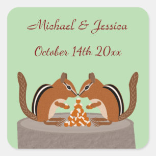 Adesivo Quadrado Casamento outono Chipmunks Bonitos Personalizado