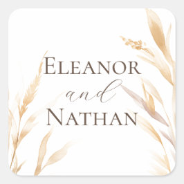 Adesivo Quadrado Casamento outono Elegante Boho Watercolor Pampas