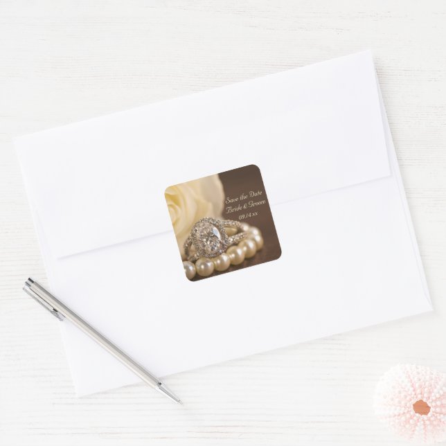 Adesivo Quadrado Casamento Oval Diamond Ring Salve a Data (Envelope)