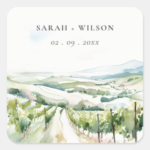 Adesivo Quadrado Casamento Paisagem Vinícola Aquarela Pastel Suave