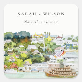 Adesivo Quadrado Casamento paisagístico do Cruise do Elegant River
