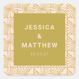 Adesivo Quadrado Casamento Personalizado Botânico Do Groovy Retro C