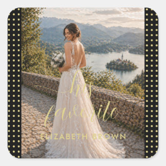 Adesivo Quadrado Casamento personalizado com bolinhas douradas e pr