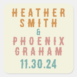 Adesivo Quadrado Casamento Personalizado Da Tipografia Negra