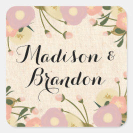 Adesivo Quadrado Casamento Personalizado Floral De Cores De Água Ru