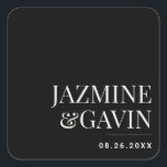 Adesivo Quadrado Casamento Personalizado Moderno Minimalista Negro<br><div class="desc">Adicione um toque sofisticado de finalização à sua celebração com o nosso Pau Preto Minimalista Moderno de Casamento Personalizado. Projetado com um layout elegante e limpo e paleta eterno preto-e-branco, este adesivo quadrado traz uma aresta refinada e contemporânea ao seu papelão de casamento ou favores. Quer você esteja selando envelopes,...</div>