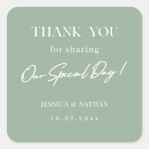 Adesivo Quadrado Casamento Personalizado Obrigado Sage Green