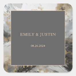 Adesivo Quadrado Casamento por Aquarela Artista Antracita Dourada M