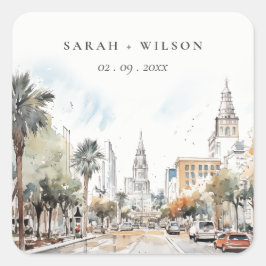 Adesivo Quadrado Casamento por Aquarela de Skyline da Flórida Chic 