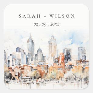 Adesivo Quadrado Casamento por Aquarela de Skyline do Elegante Denv