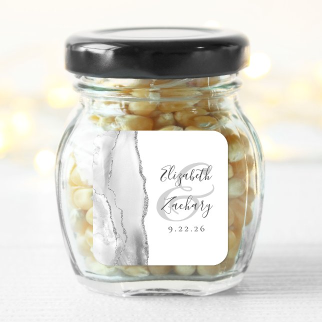 Adesivo Quadrado Casamento Prateado de Cinzas de Script de Geodo Ag (Criador carregado)