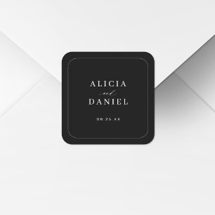 Adesivo Quadrado Casamento preto com tipografia simples e elegante