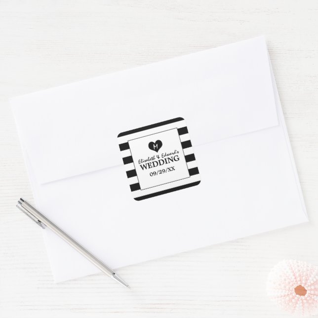 Adesivo Quadrado Casamento preto e branco moderno (Envelope)