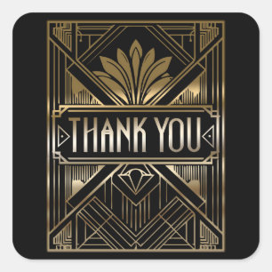 Adesivo Quadrado Casamento Preto e Dourado Art Déco Glamurosos