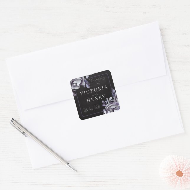 Adesivo Quadrado Casamento Preto-Roxo Preto Moody Moody Escuro (Envelope)
