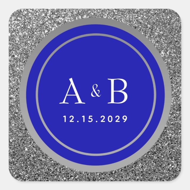 Adesivo Quadrado Casamento Real Azul-Silver Glitter (Frente)