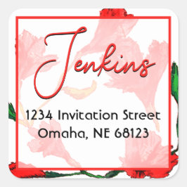 Adesivo Quadrado Casamento Red Floral Watercolor