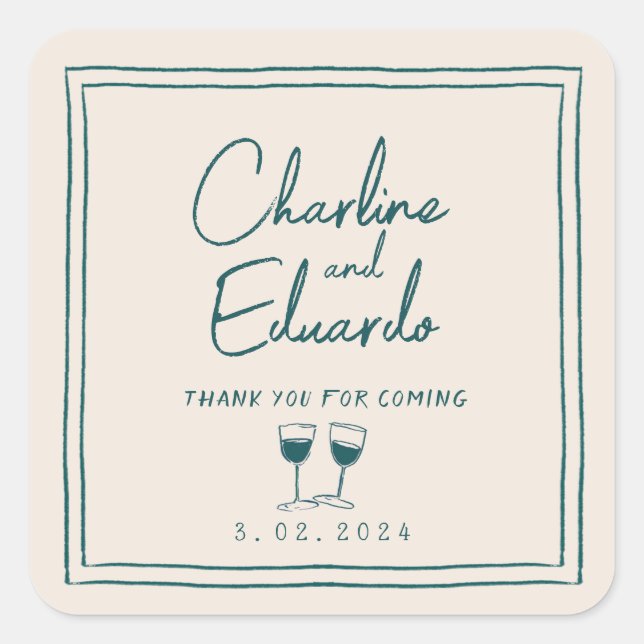 Adesivo Quadrado Casamento Retroativo de Escrita Manual Moderna Con (Frente)