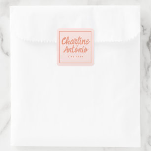 Adesivo Quadrado Casamento Retroativo de Escrita Manual Vermelha Pa