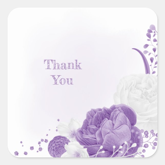 Adesivo Quadrado casamento romântico branco e roxo (Frente)