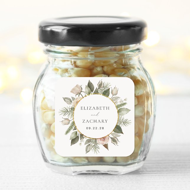 Adesivo Quadrado Casamento Romântico de Ivory Floral Wreath (Criador carregado)