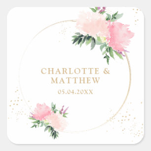 Adesivo Quadrado Casamento Romântico Floral Dourado