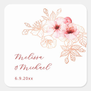 Adesivo Quadrado Casamento Rosa Branco Flor de Cerejeira