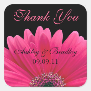 Adesivo Quadrado Casamento Rosa Gerbera Daisy Obrigado Sticker