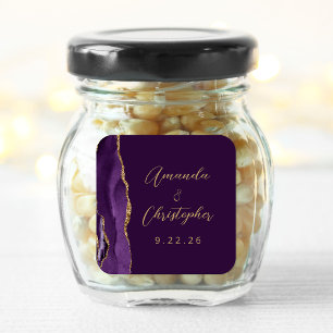 Adesivo Quadrado Casamento Roxo Ágata Dourado Script Ameixa