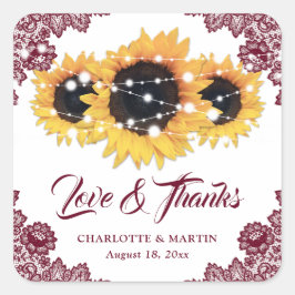 Adesivo Quadrado Casamento Russo Burgundy Chic Sunflower Obrigado