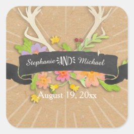 Adesivo Quadrado Casamento Russo de Deer Antler Wildflower