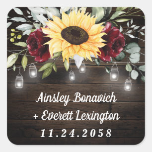 Adesivo Quadrado Casamento Russo de Girassol e Rosa vermelha Borgon