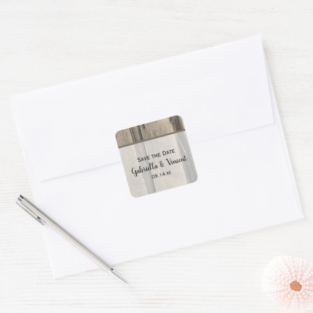 Adesivo Quadrado Casamento Rustic Barn Wood Ranch Salve a Data (Envelope)