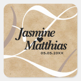 Adesivo Quadrado Casamento Rustic Elegant Vintage Monograma Burlap