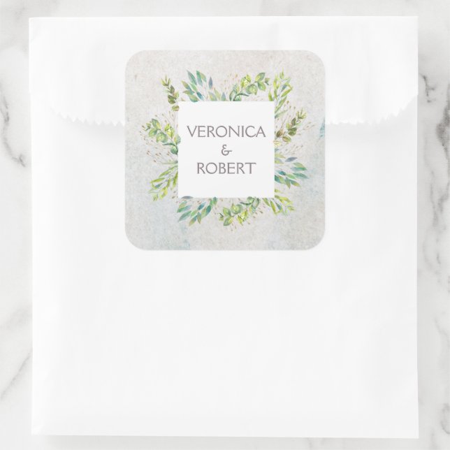 Adesivo Quadrado Casamento Rustic Eucalyptus Greenery (Bolsa)