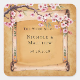 Adesivo Quadrado Casamento Rustic Floral Scroll Cherry Blossom